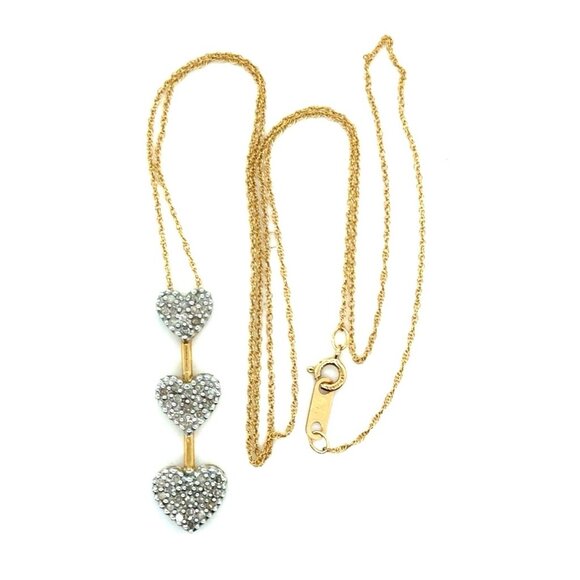 10K Gold 3-Hearts Drop Pave Diamond Necklace - Picture 2 of 8